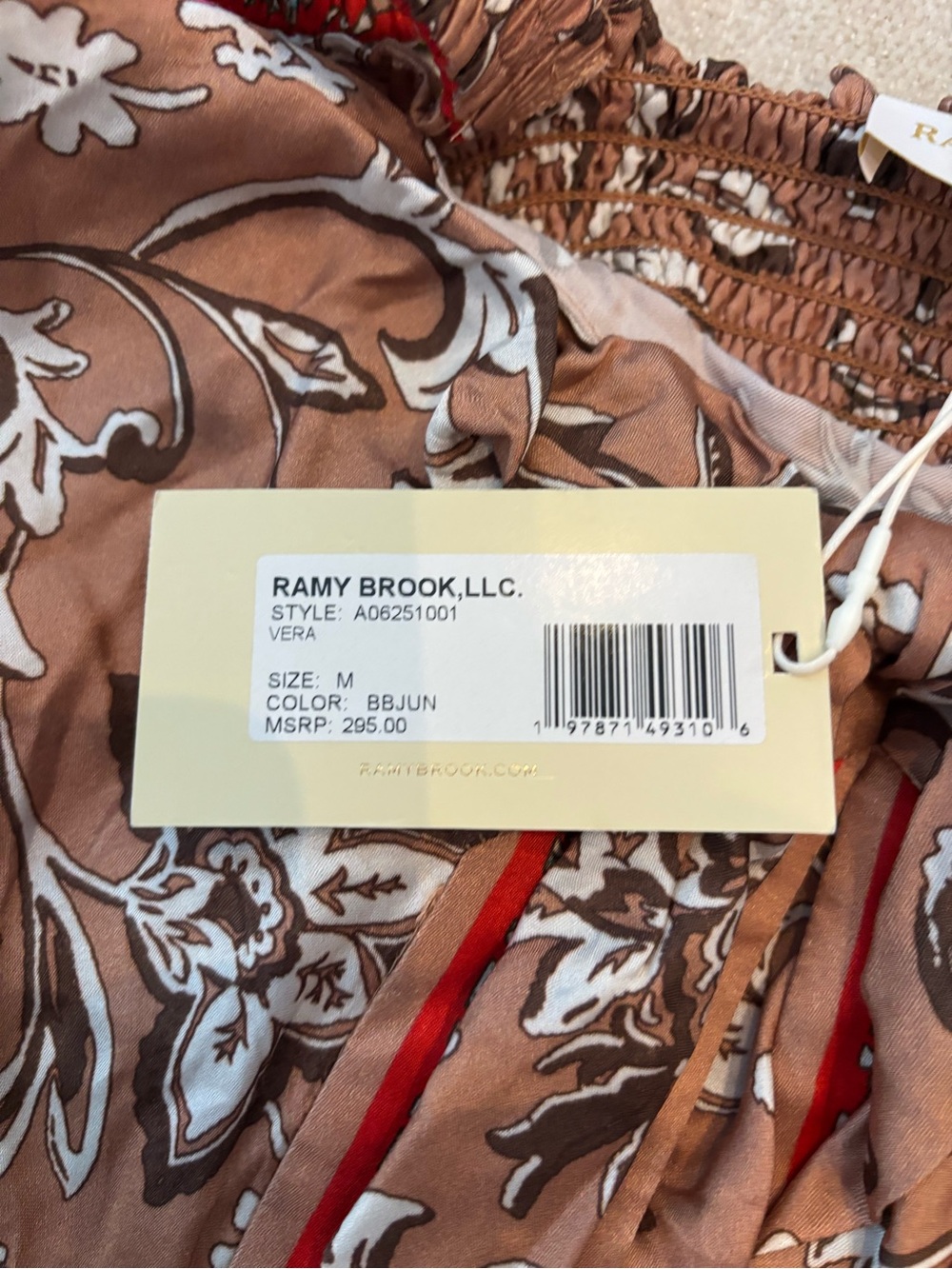 Ramy Brook Brown Floral Tie-Front Camisole with Multicolor Trim - Picture 3 of 8